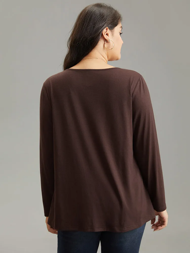 V Neck Solid Pleated Button Detail T-shirt sold by Bloomchic product image thumbnail 2