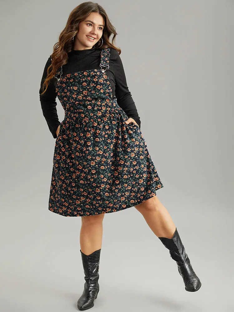 Corduroy Ditsy Floral Pocket Adjustable Straps Dress sold by Bloomchic product image thumbnail 2