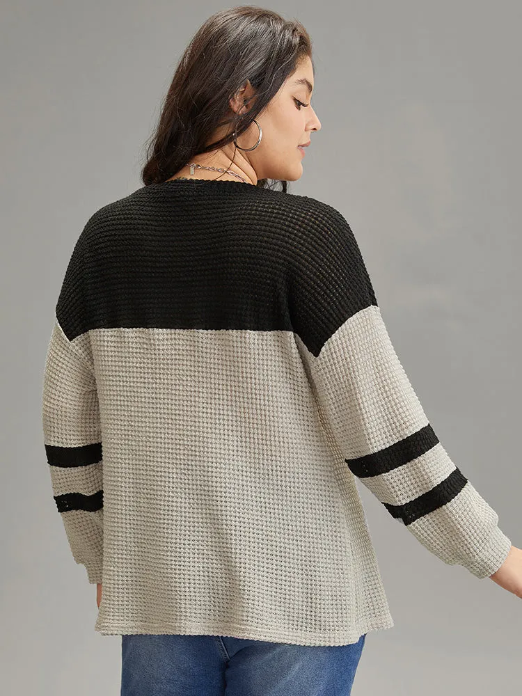 Contrast Waffle Knit Striped Round Neck T-shirt sold by Bloomchic product image thumbnail 2