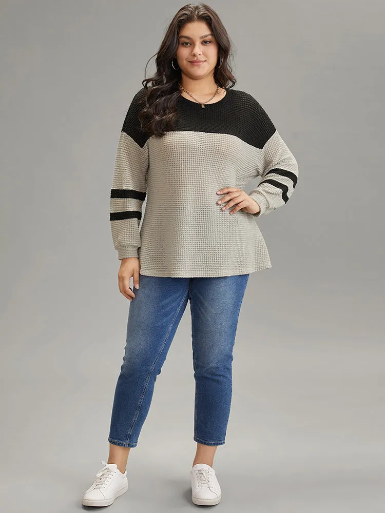 Contrast Waffle Knit Striped Round Neck T-shirt sold by Bloomchic product image thumbnail 3