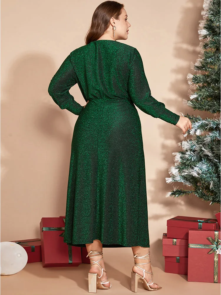 Solid Round Neck Split Hem Glitter Dress sold by Bloomchic product image thumbnail 4