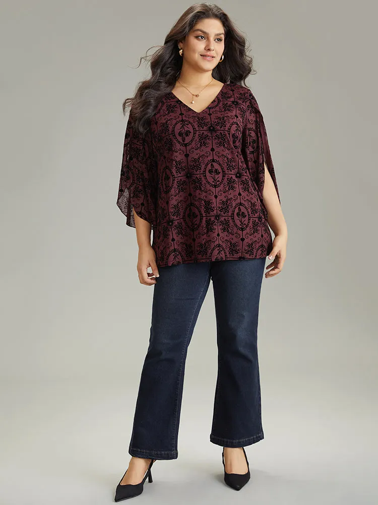 Silhouette Floral Print V Neck Petal Sleeve Blouse sold by Bloomchic product image thumbnail 3