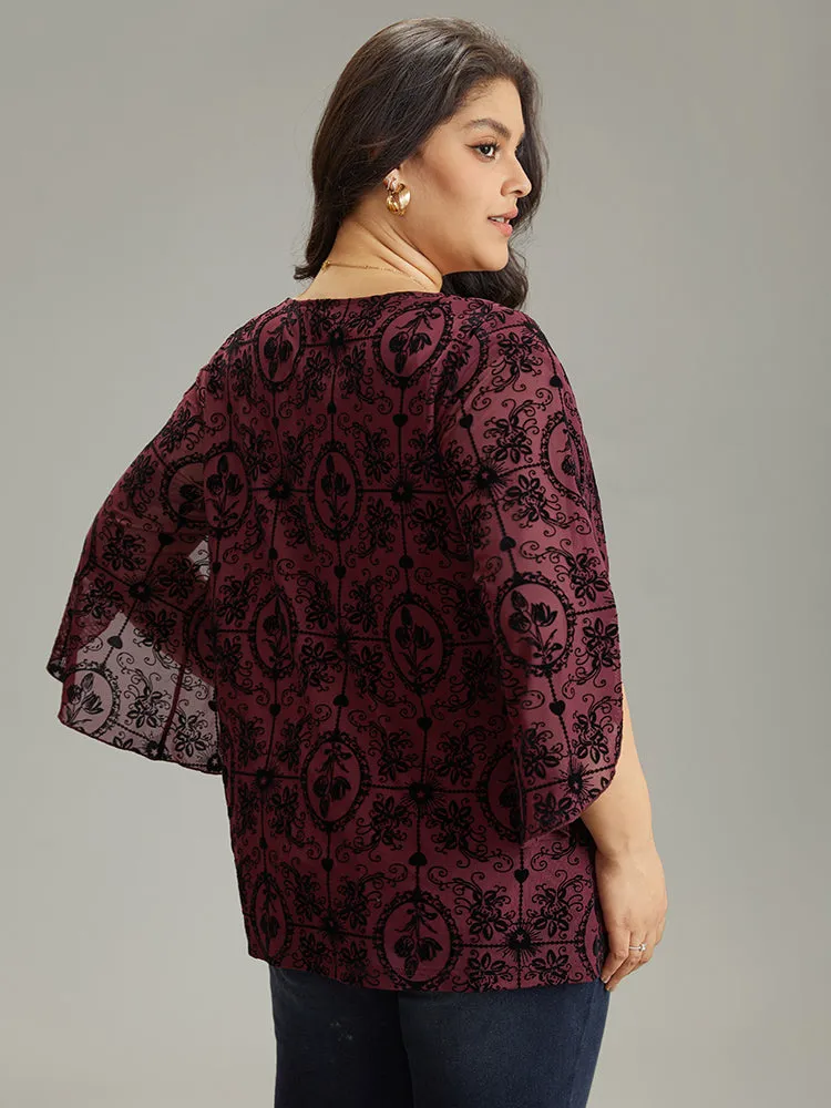 Silhouette Floral Print V Neck Petal Sleeve Blouse sold by Bloomchic product image thumbnail 2