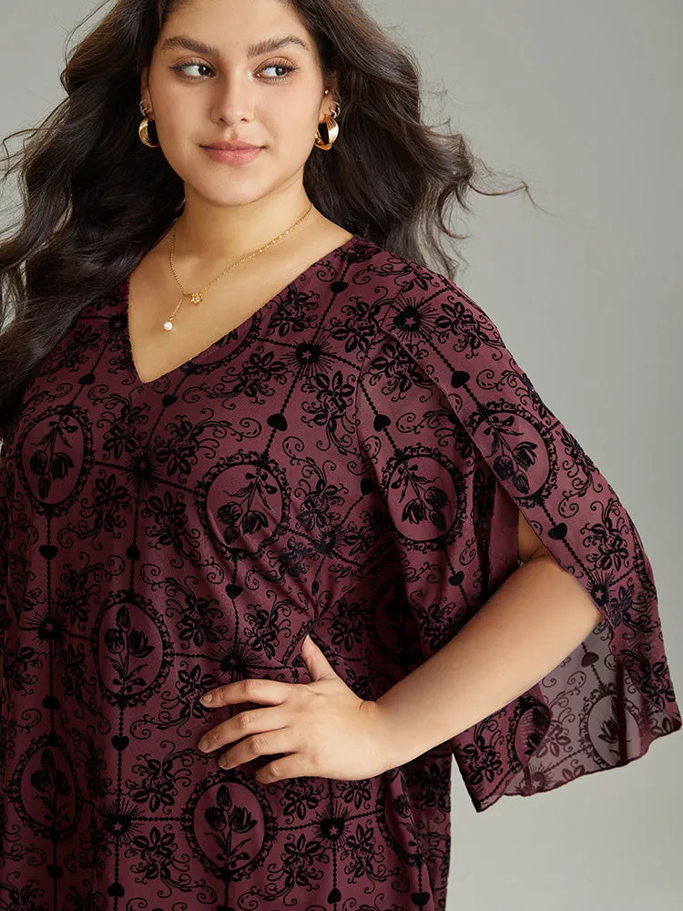 Silhouette Floral Print V Neck Petal Sleeve Blouse sold by Bloomchic product image thumbnail 4