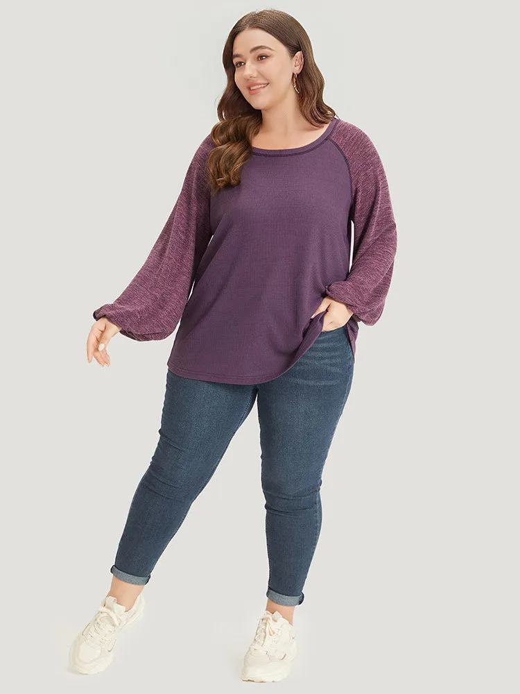 Contrast Patchwork Heather Lantern Sleeve Sweatshirt sold by Bloomchic product image thumbnail 4