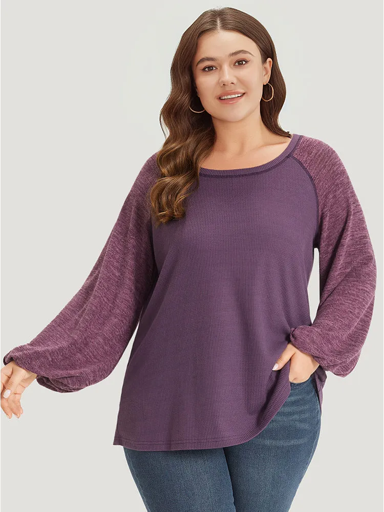 Contrast Patchwork Heather Lantern Sleeve Sweatshirt sold by Bloomchic product image thumbnail 2