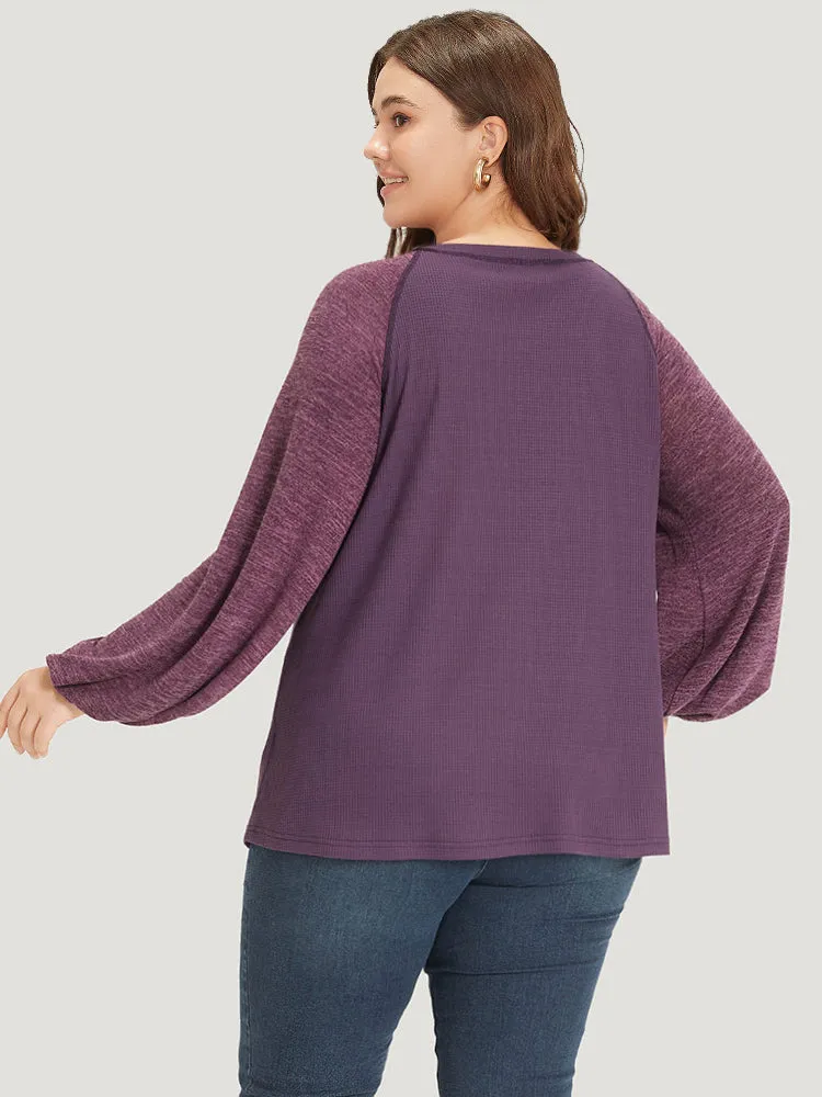 Contrast Patchwork Heather Lantern Sleeve Sweatshirt sold by Bloomchic product image thumbnail 5