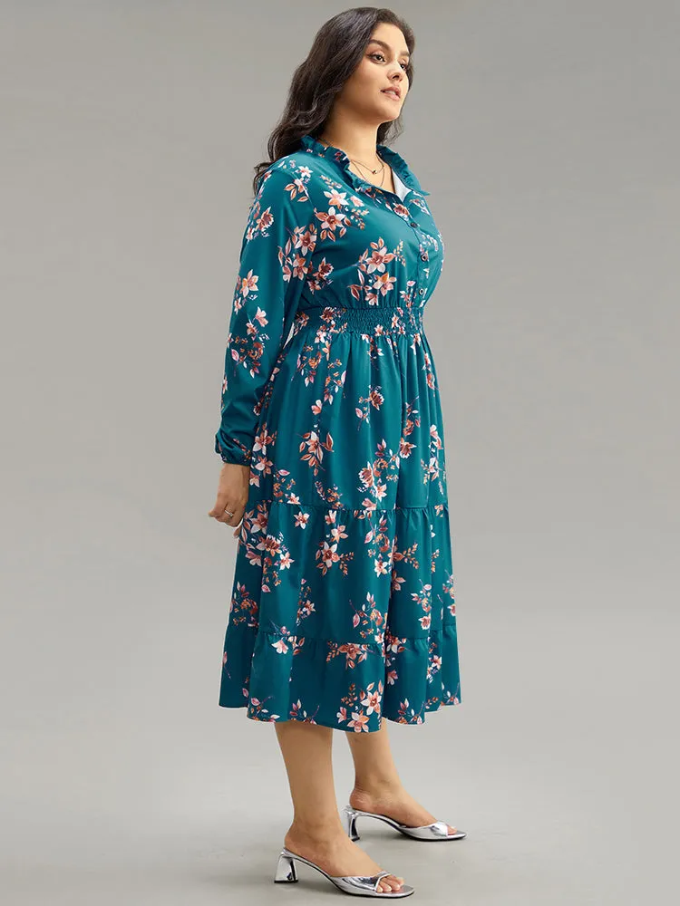 Floral Shirred Button Up Frill Trim Dress sold by Bloomchic product image thumbnail 4