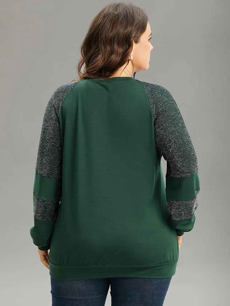 Luxe Patchwork Crew Neck Raglan Sleeve Sweatshirt sold by Bloomchic product image thumbnail 2