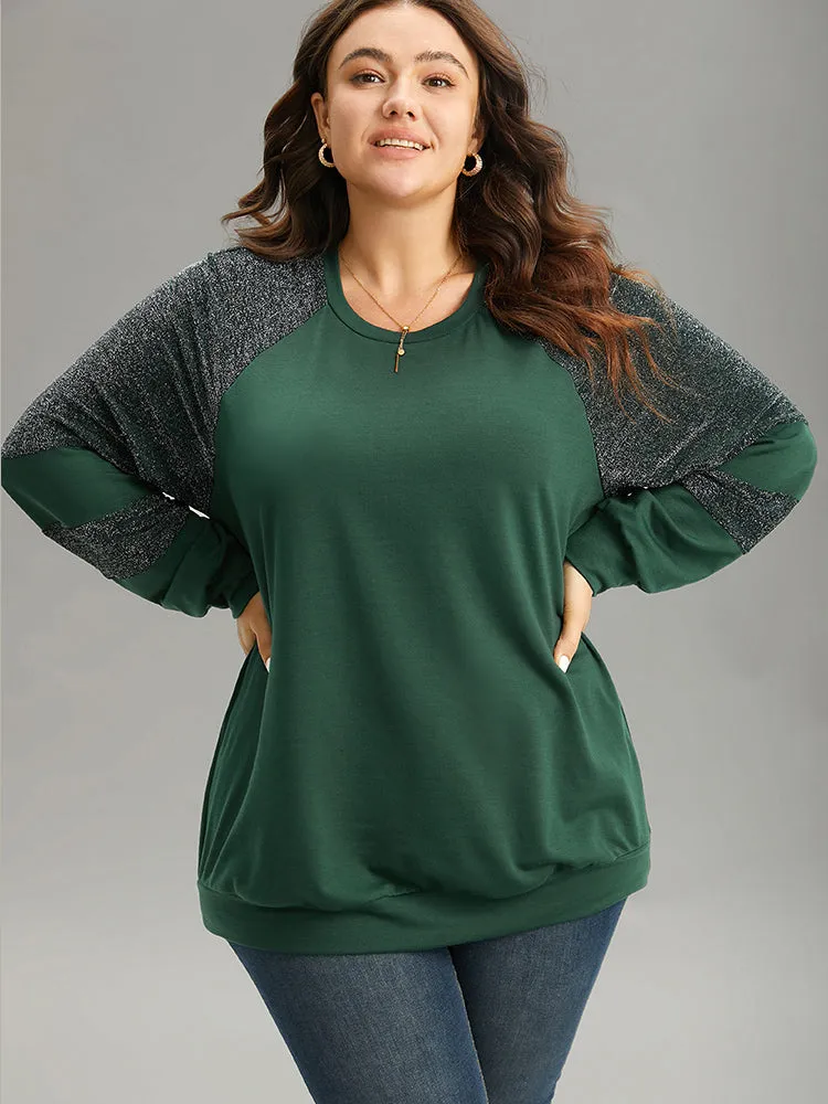 Luxe Patchwork Crew Neck Raglan Sleeve Sweatshirt sold by Bloomchic