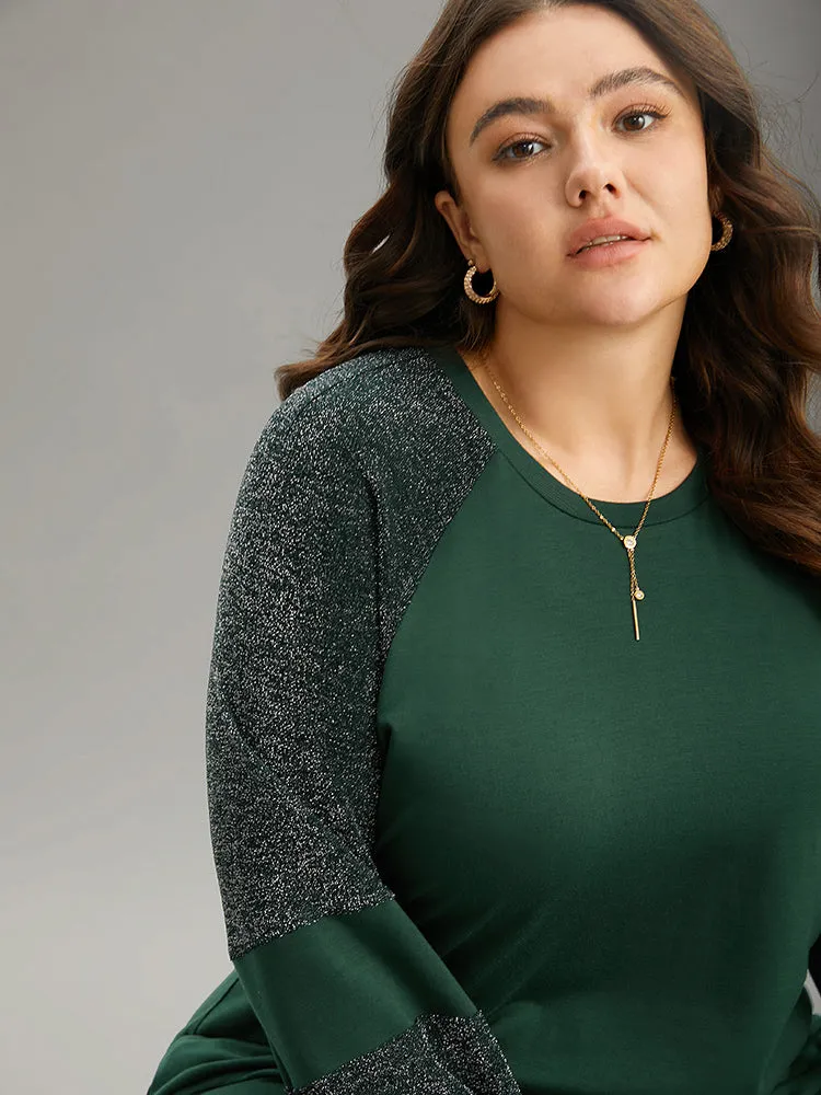 Luxe Patchwork Crew Neck Raglan Sleeve Sweatshirt sold by Bloomchic product image thumbnail 4