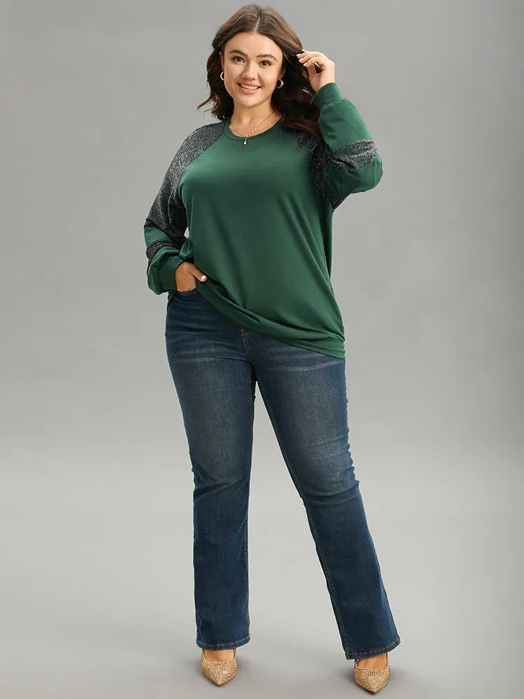 Luxe Patchwork Crew Neck Raglan Sleeve Sweatshirt sold by Bloomchic product image thumbnail 3