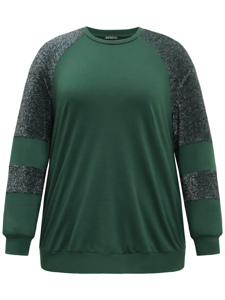 Luxe Patchwork Crew Neck Raglan Sleeve Sweatshirt sold by Bloomchic product image thumbnail 5