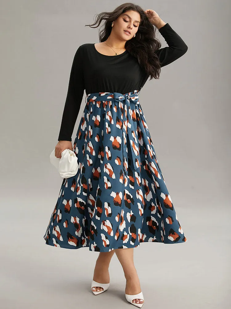 Allover Print Patchwork Belted Pocket Dress sold by Bloomchic