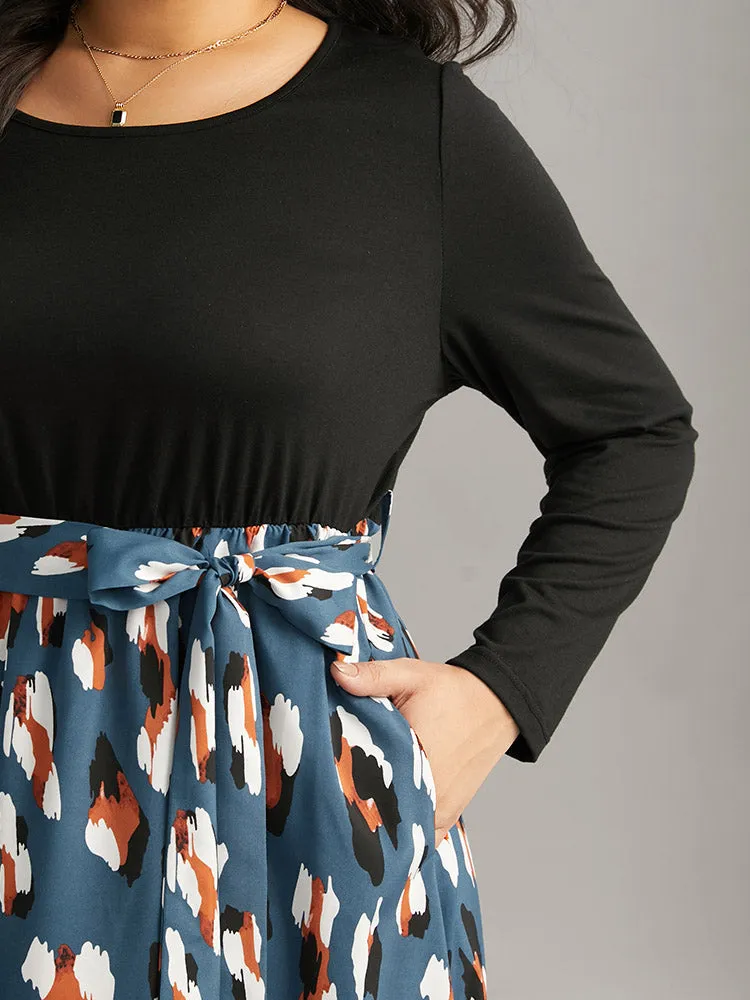 Allover Print Patchwork Belted Pocket Dress sold by Bloomchic product image thumbnail 4