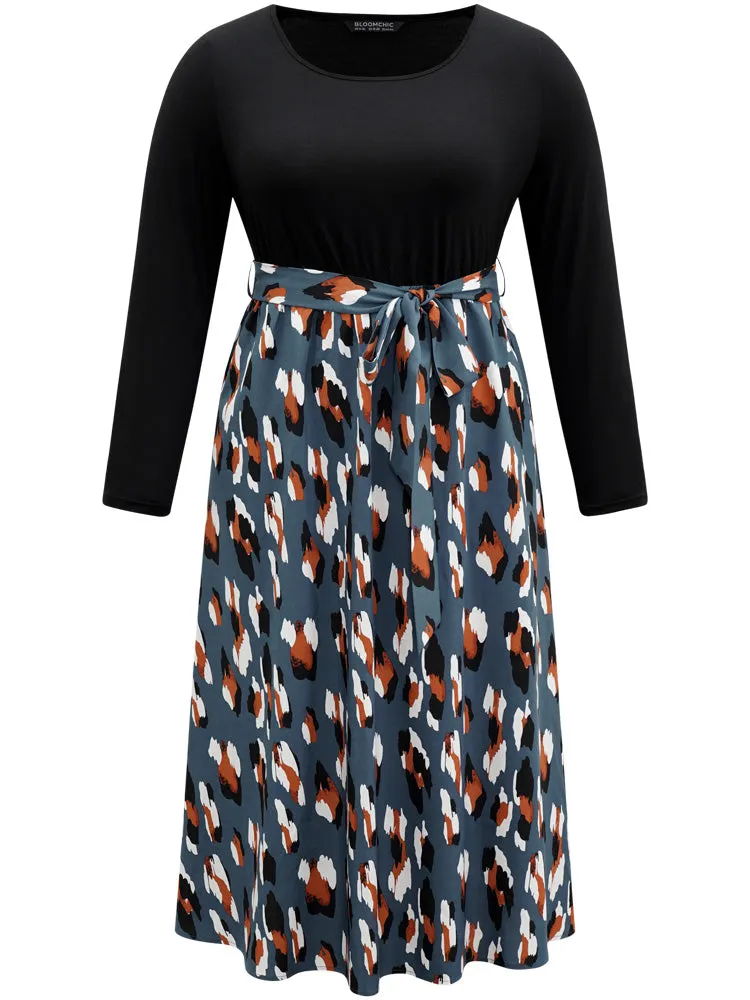 Allover Print Patchwork Belted Pocket Dress sold by Bloomchic product image thumbnail 5