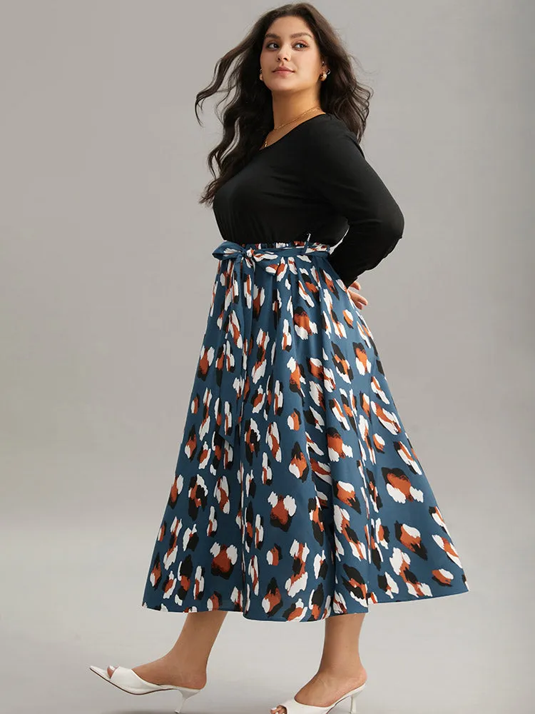 Allover Print Patchwork Belted Pocket Dress sold by Bloomchic product image thumbnail 2