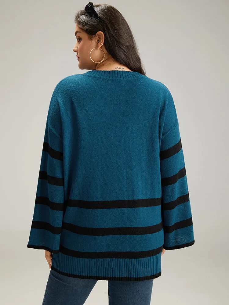 Striped Bell Sleeve Moderately Stretchy Pullover sold by Bloomchic product image thumbnail 2