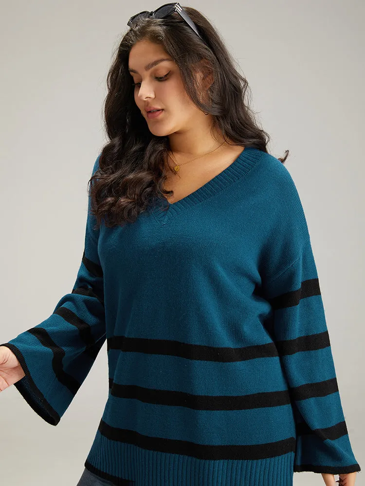 Striped Bell Sleeve Moderately Stretchy Pullover sold by Bloomchic product image thumbnail 3
