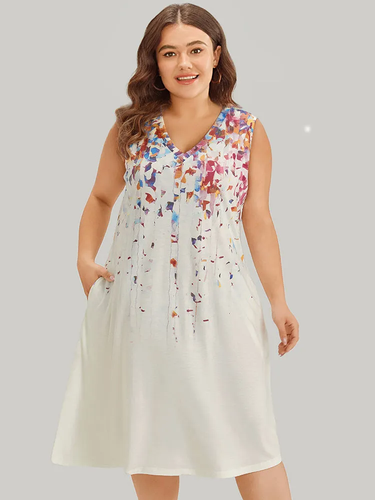 Graphic Print Contrast Pocket V Neck Tank Dress sold by Bloomchic