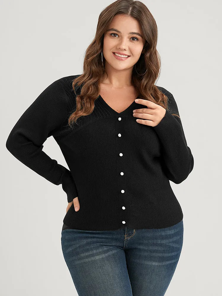Plain Rib Knit Button Front Knit Top sold by Bloomchic product image thumbnail 3