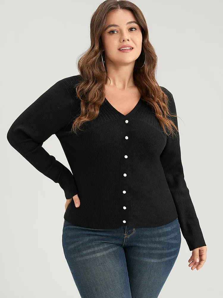 Plain Rib Knit Button Front Knit Top sold by Bloomchic product image thumbnail 4