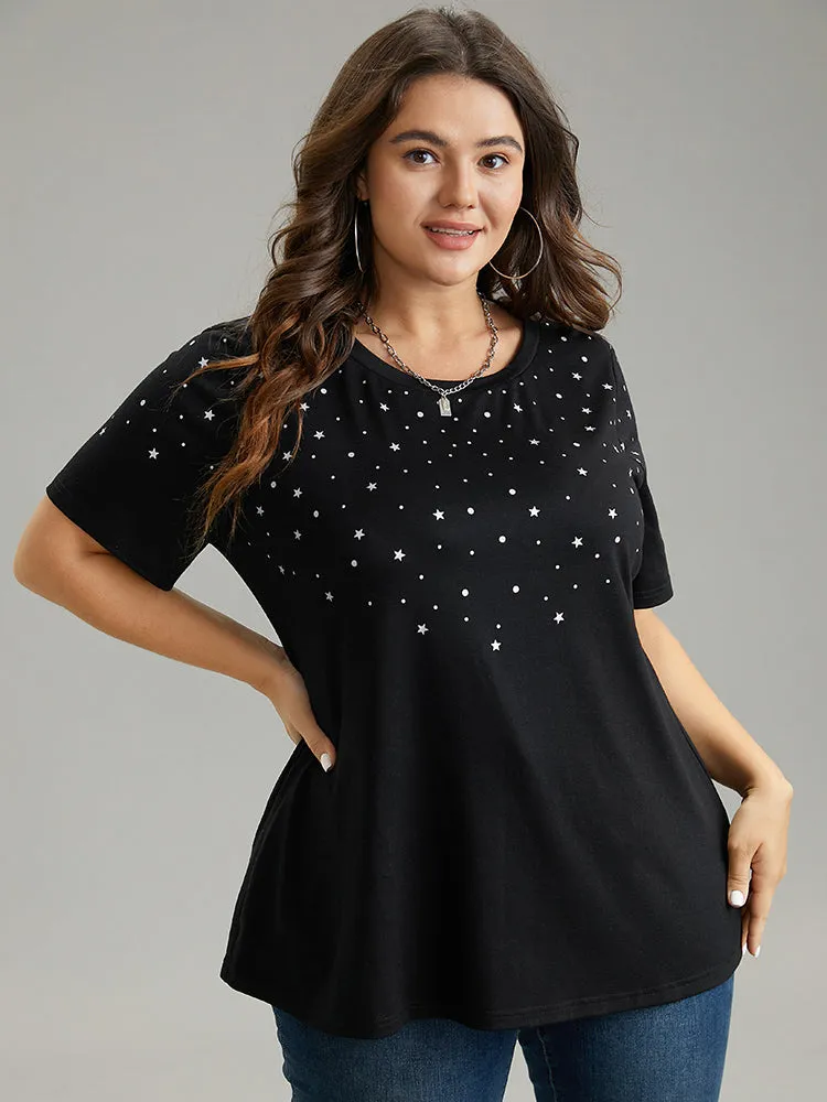 Glitter Star Print Crew Neck T-shirt sold by Bloomchic product image thumbnail 5