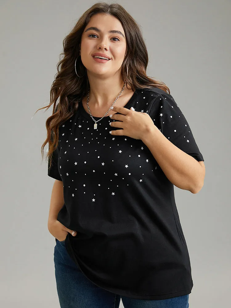Glitter Star Print Crew Neck T-shirt sold by Bloomchic product image thumbnail 3