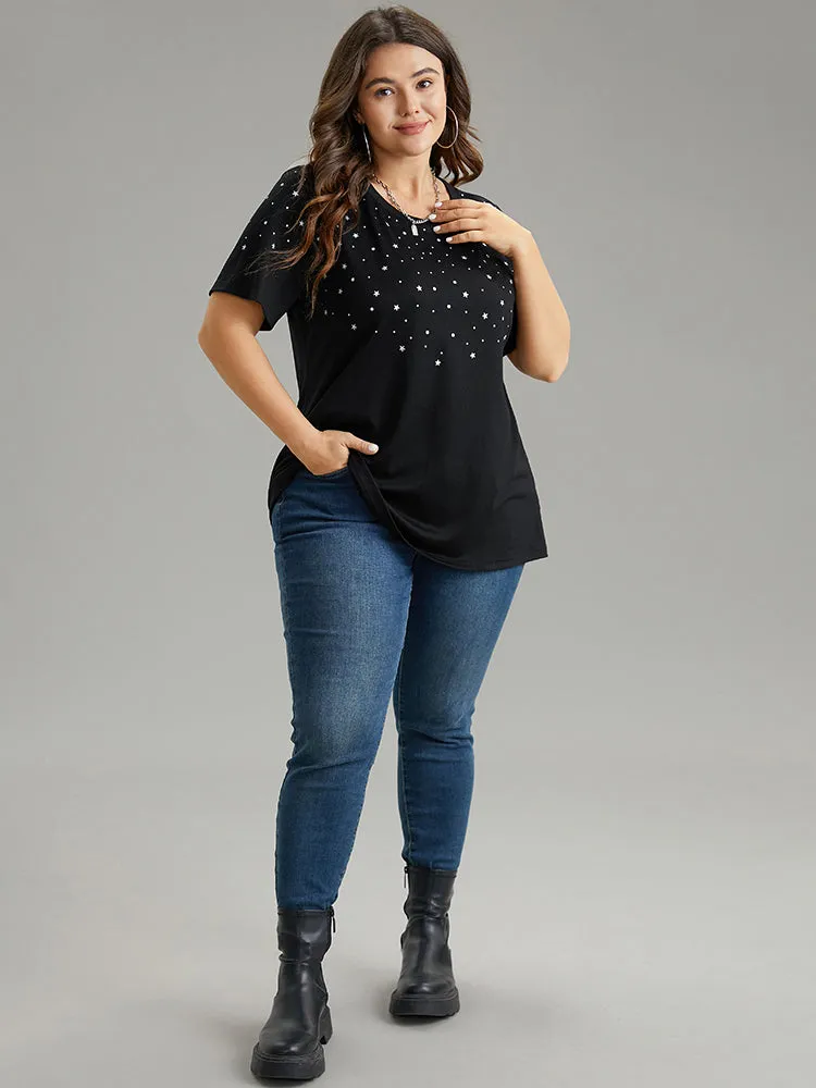 Glitter Star Print Crew Neck T-shirt sold by Bloomchic product image thumbnail 4