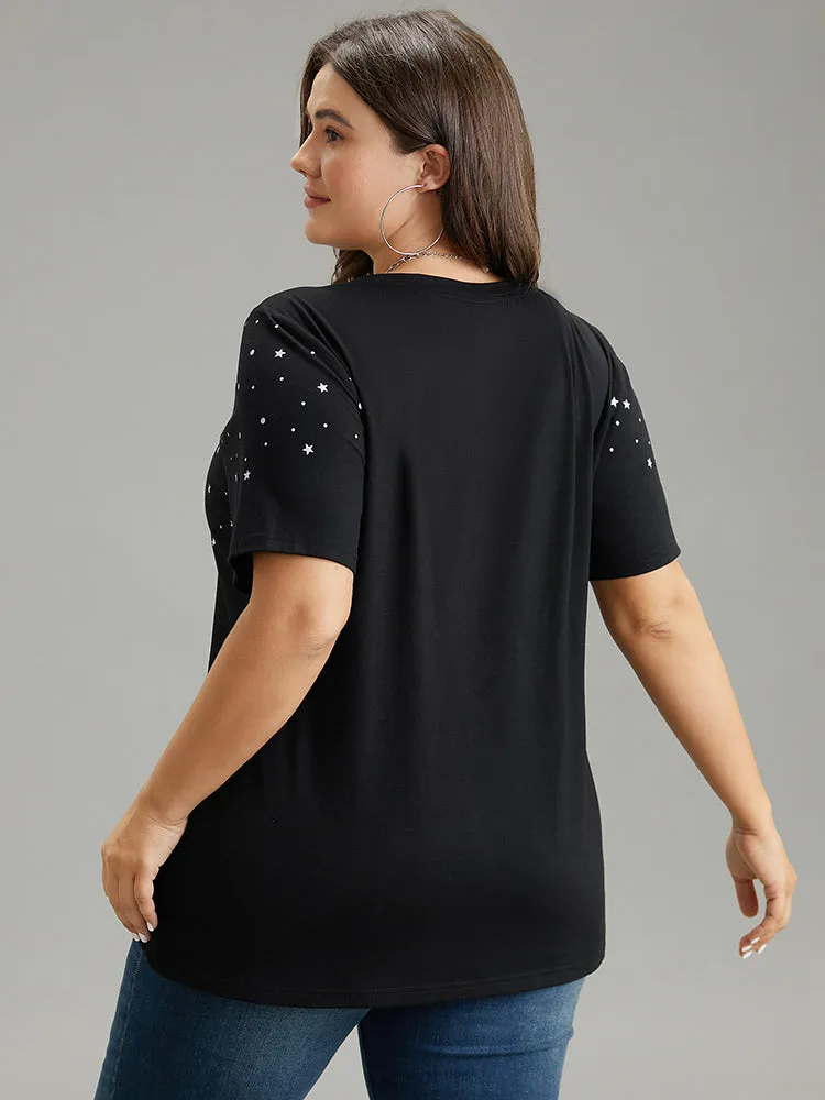 Glitter Star Print Crew Neck T-shirt sold by Bloomchic product image thumbnail 2