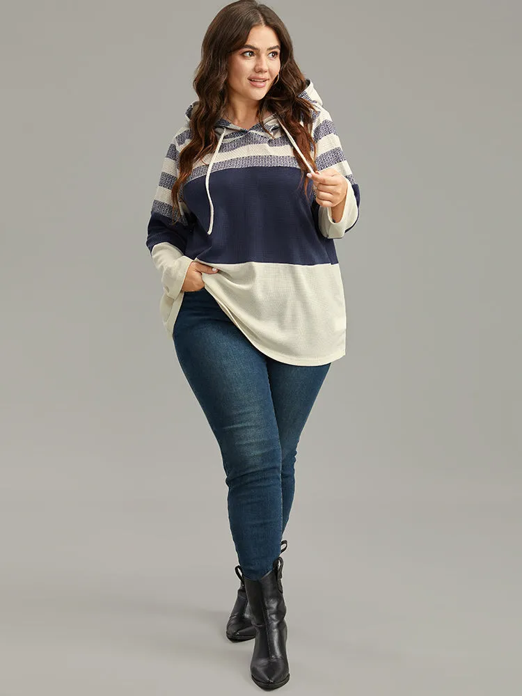 Waffle Knit Striped Colorblock Hooded Sweatshirt sold by Bloomchic product image thumbnail 3