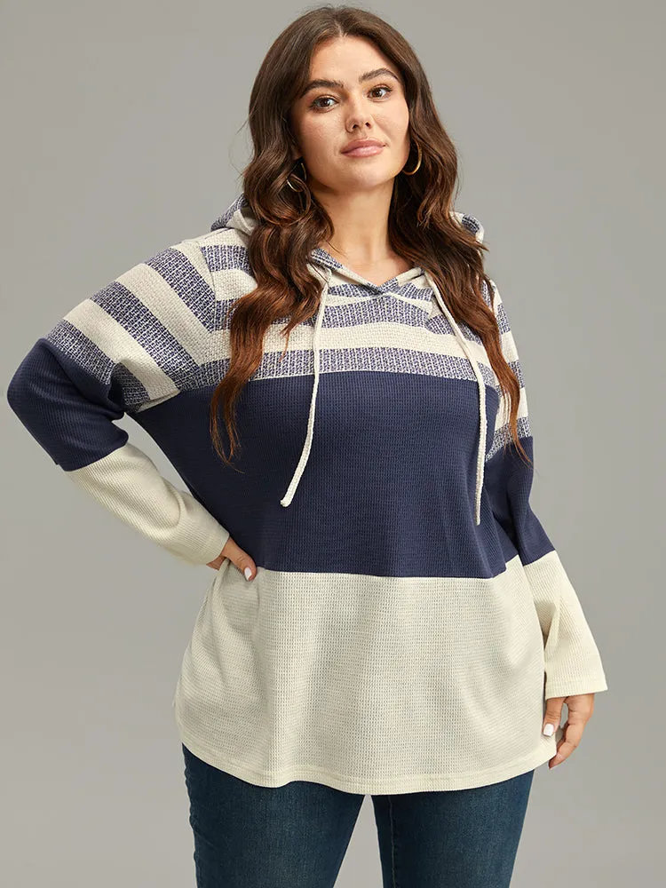 Waffle Knit Striped Colorblock Hooded Sweatshirt sold by Bloomchic