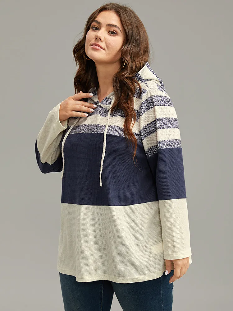 Waffle Knit Striped Colorblock Hooded Sweatshirt sold by Bloomchic product image thumbnail 2