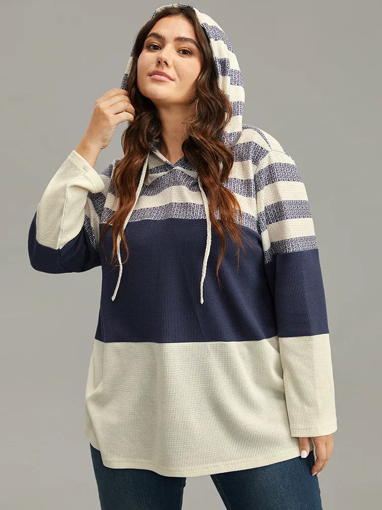 Waffle Knit Striped Colorblock Hooded Sweatshirt sold by Bloomchic product image thumbnail 4