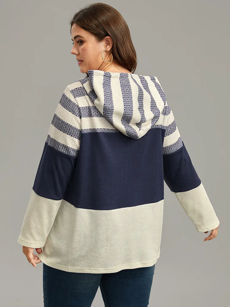 Waffle Knit Striped Colorblock Hooded Sweatshirt sold by Bloomchic product image thumbnail 5