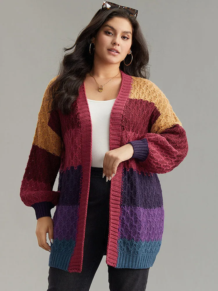 Rainbow Colorblock Lantern Sleeve Cardigan sold by Bloomchic