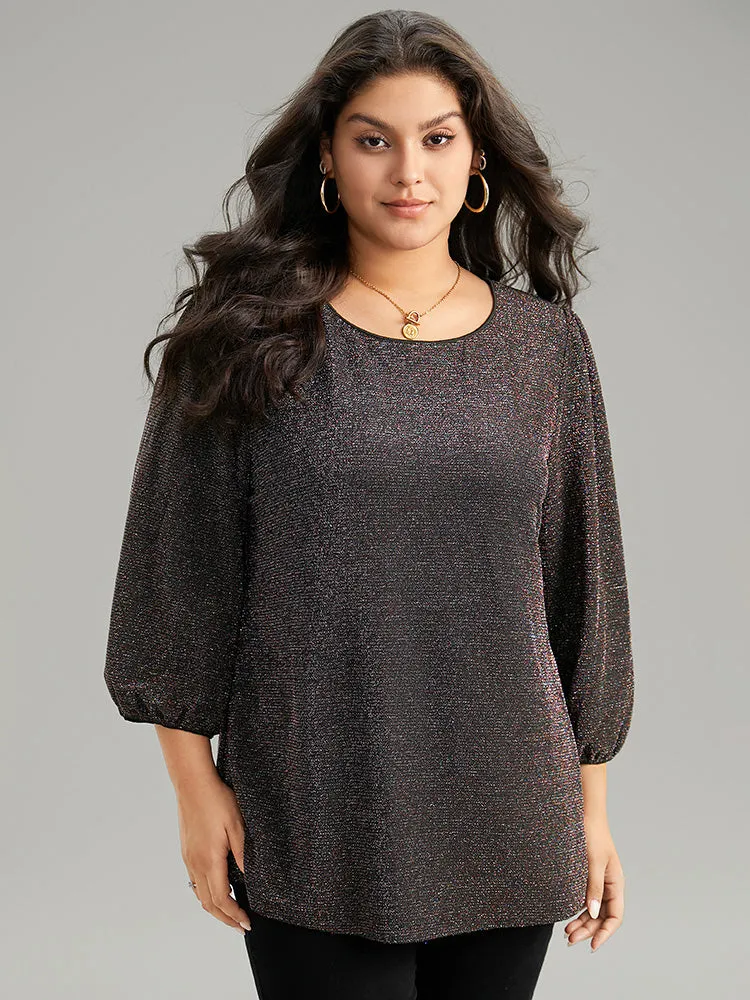 Lurex Round Neck Lantern Sleeve T-shirt sold by Bloomchic