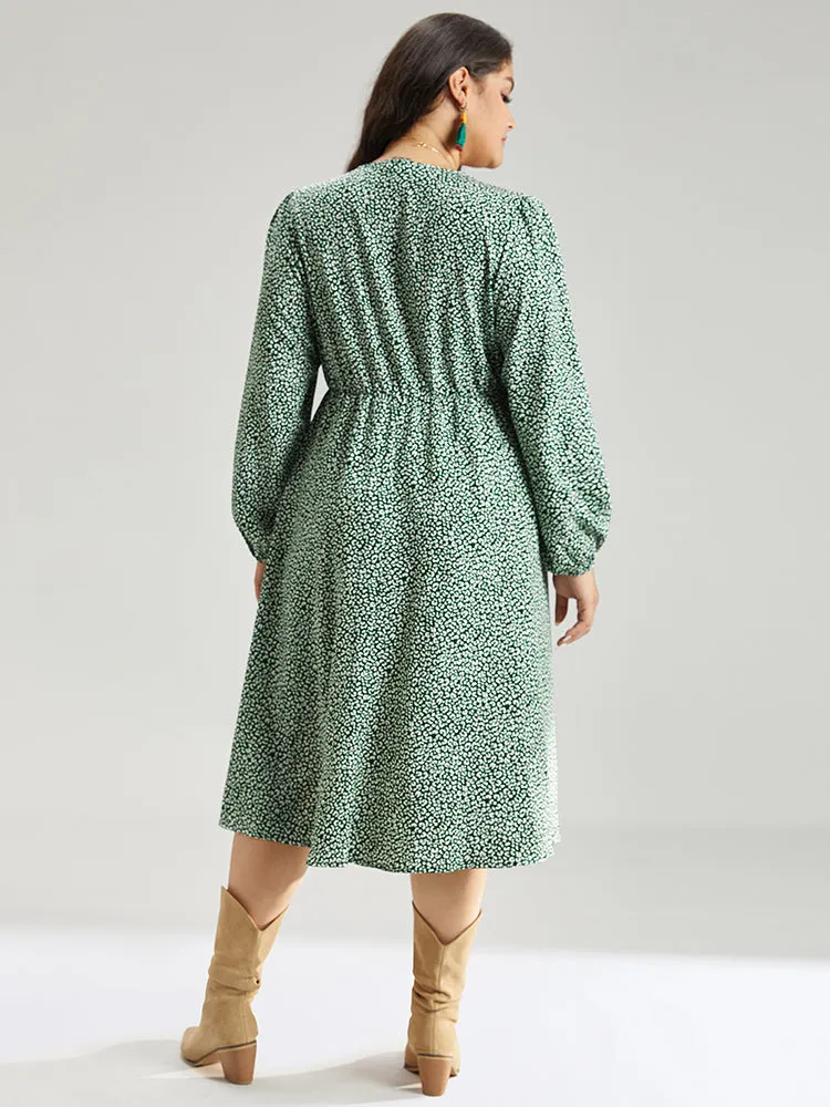 Leopard Print Elastic Cuffs Button Detail Dress sold by Bloomchic product image thumbnail 2