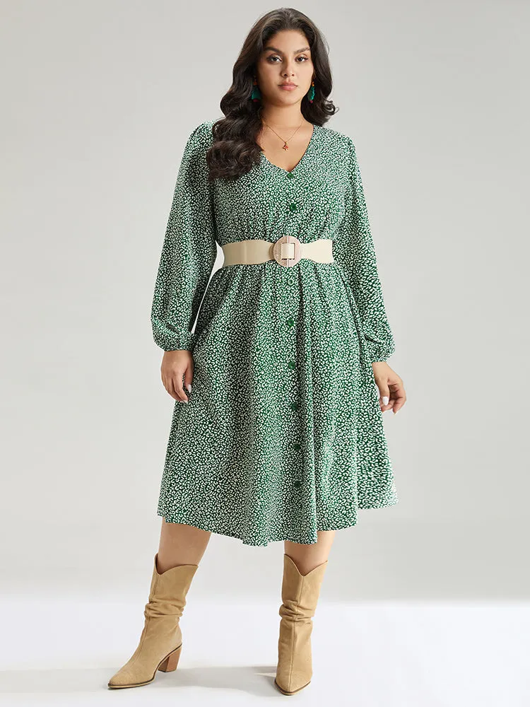 Leopard Print Elastic Cuffs Button Detail Dress sold by Bloomchic