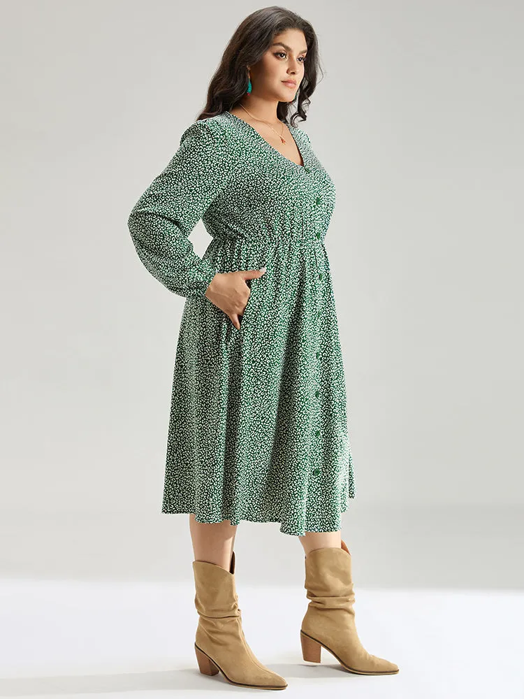 Leopard Print Elastic Cuffs Button Detail Dress sold by Bloomchic product image thumbnail 5
