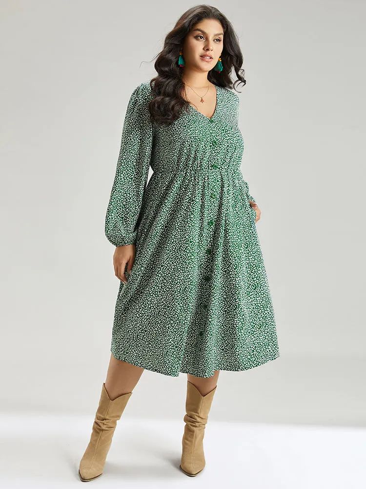 Leopard Print Elastic Cuffs Button Detail Dress sold by Bloomchic product image thumbnail 3