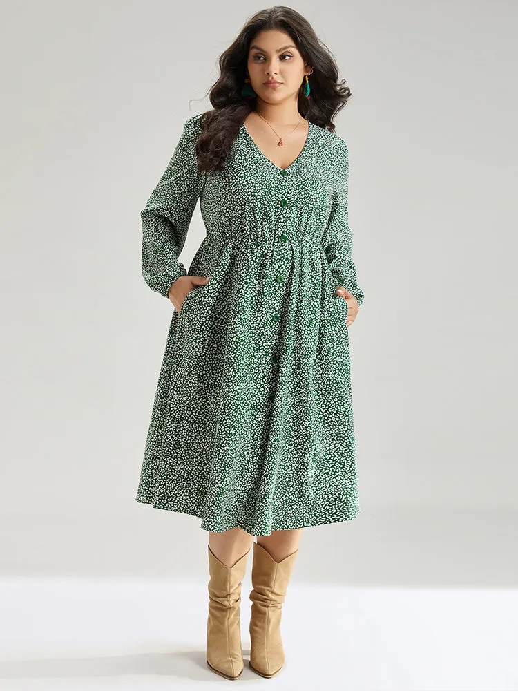 Leopard Print Elastic Cuffs Button Detail Dress sold by Bloomchic product image thumbnail 4