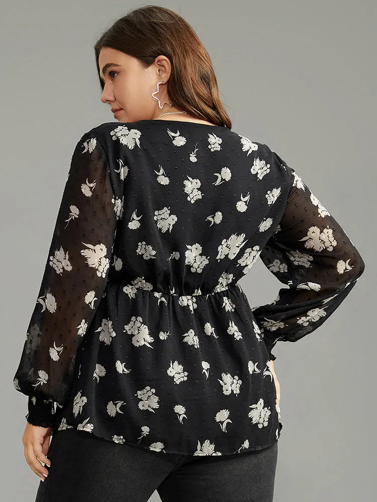 Silhouette Floral Print Gathered Shirred Blouse sold by Bloomchic product image thumbnail 2
