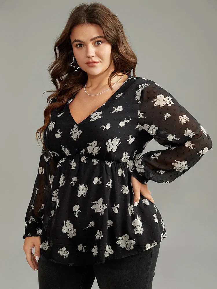 Silhouette Floral Print Gathered Shirred Blouse sold by Bloomchic product image thumbnail 5