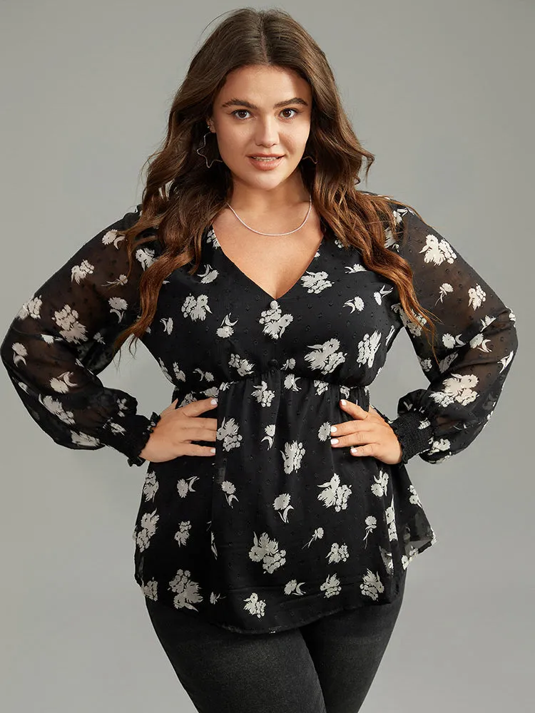 Silhouette Floral Print Gathered Shirred Blouse sold by Bloomchic product image thumbnail 3