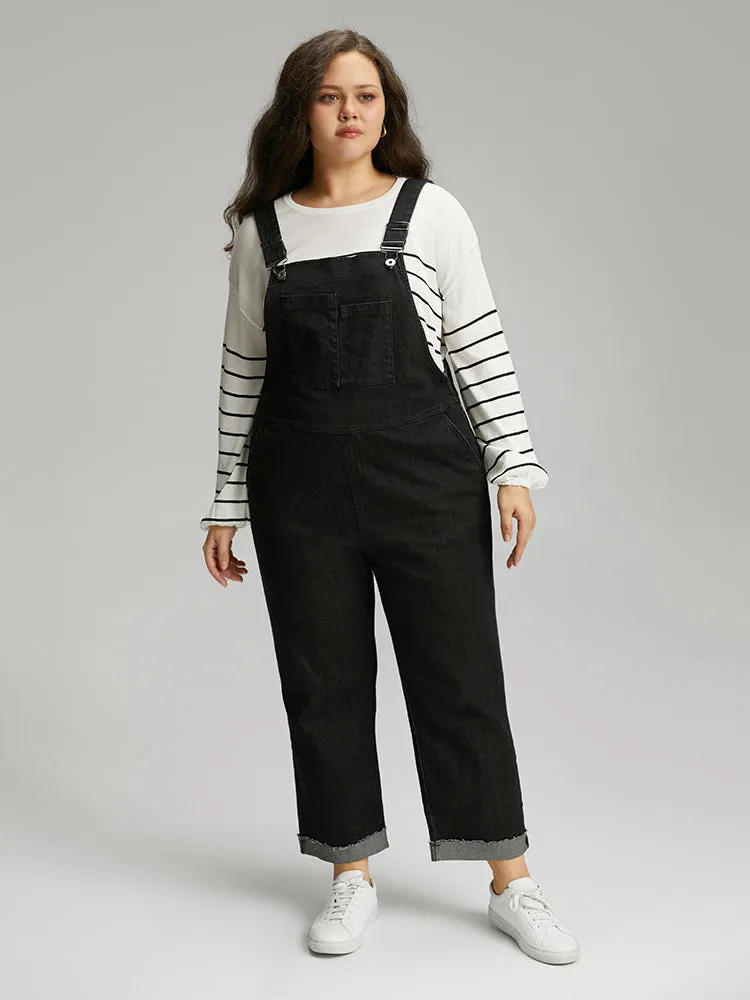 Plain Patched Pocket Roll Hem Overall Jeans sold by Bloomchic product image thumbnail 3