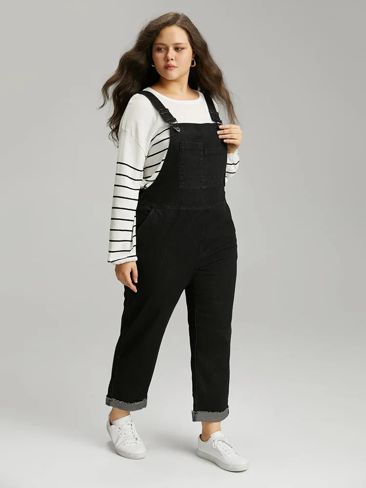 Plain Patched Pocket Roll Hem Overall Jeans sold by Bloomchic product image thumbnail 5