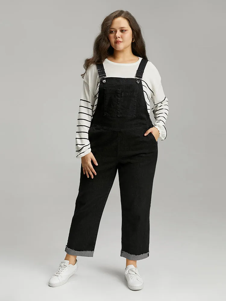 Plain Patched Pocket Roll Hem Overall Jeans sold by Bloomchic product image thumbnail 2