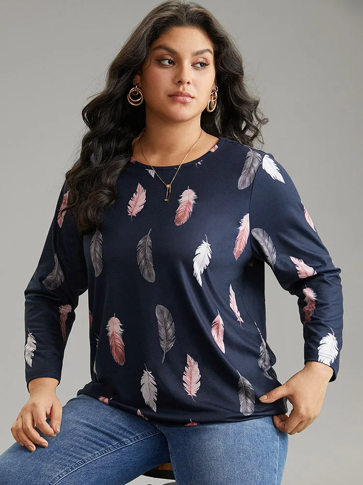Crew Neck Feather Print T-shirt sold by Bloomchic product image thumbnail 3