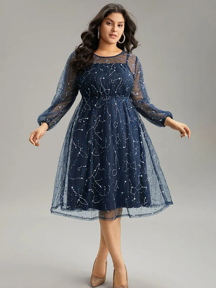 Galaxy Sequin Mesh Embroidered Patchwork Dress sold by Bloomchic